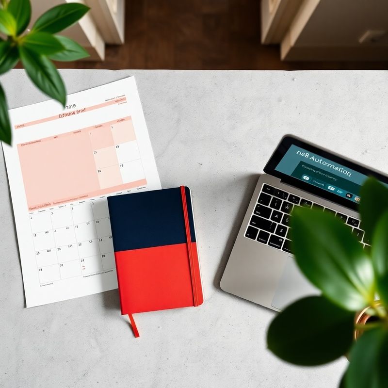 Flat-lay of a Sterling Society content operations workspace